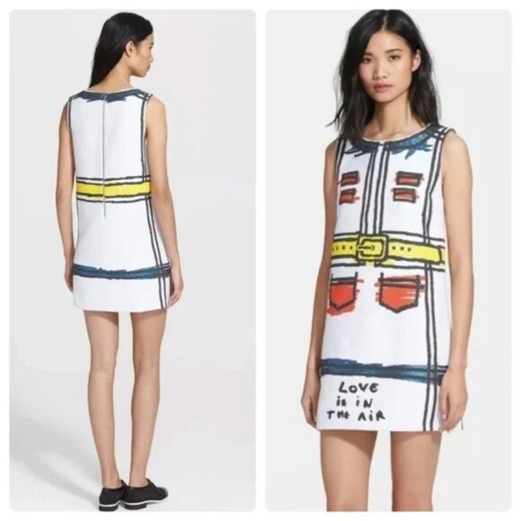 Alice + Olivia Love Is In The Air Trompe L'oeil WHITE BLUE MINI SHIFT DRESS 8 - Picture 4 of 15